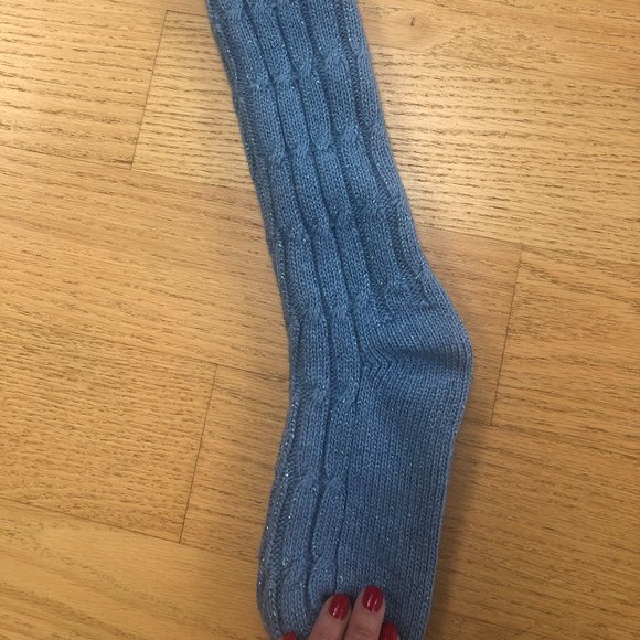 Gucci Cable Knit Threaded Socks with Blue Lamé